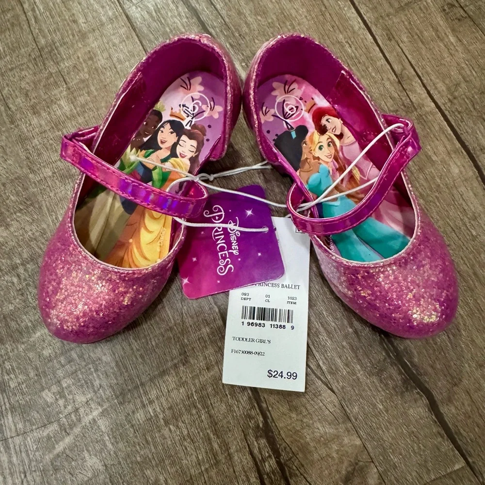 Disney Princess Toddler Girl Mary Jane Shoes Purple Glitter Size‎ 6 NIB
